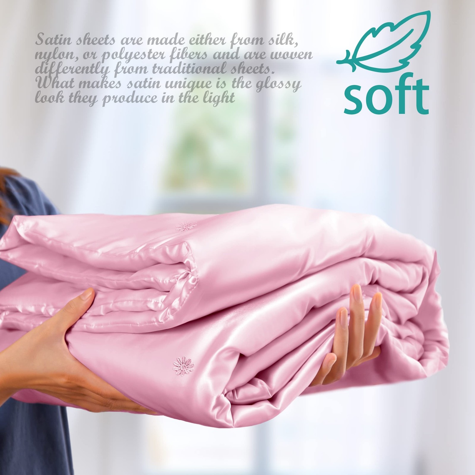 Vonty Satin Throw Blanket Blush Pink Satin Blankets 60×80 Inches, Cooling & S…