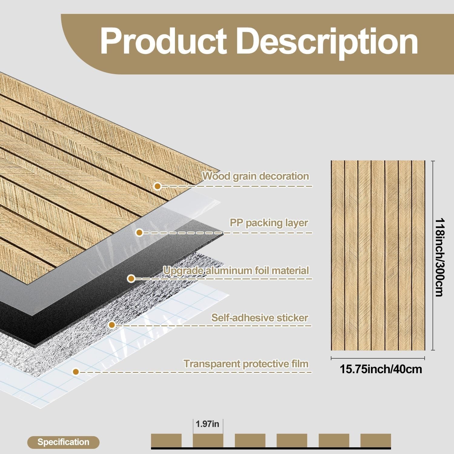 Wood Grain Slat 3D Wall Panel -15.75″x118″Soundproof Self-Adhesive Wall Stick…