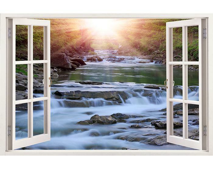Wall Art – Waterfall IMPRESSIVE 3D WINDOW WALL DECALS, REMOVABLE WALL STICKERS