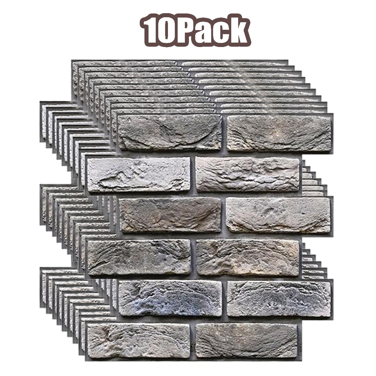 Grey 10Pack 3D Wall Panels 11.8″ Stick Brick PVC Wallpaper Peel Stick Faux Stone