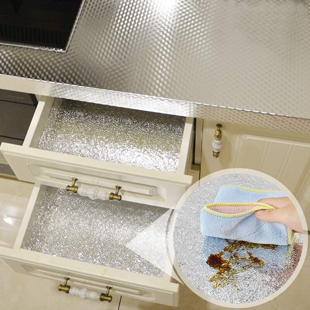 Silver Contact Paper Kitchen Backsplash Waterproof Peel Stick Shelf Liner Roll
