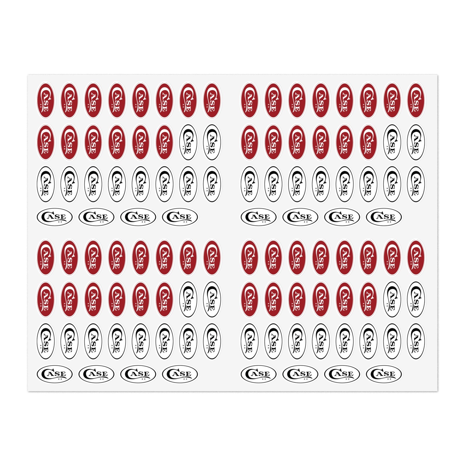 Case XX Knife Logo 100+ Count Approximately 1″ Decals (Black/White & Red)