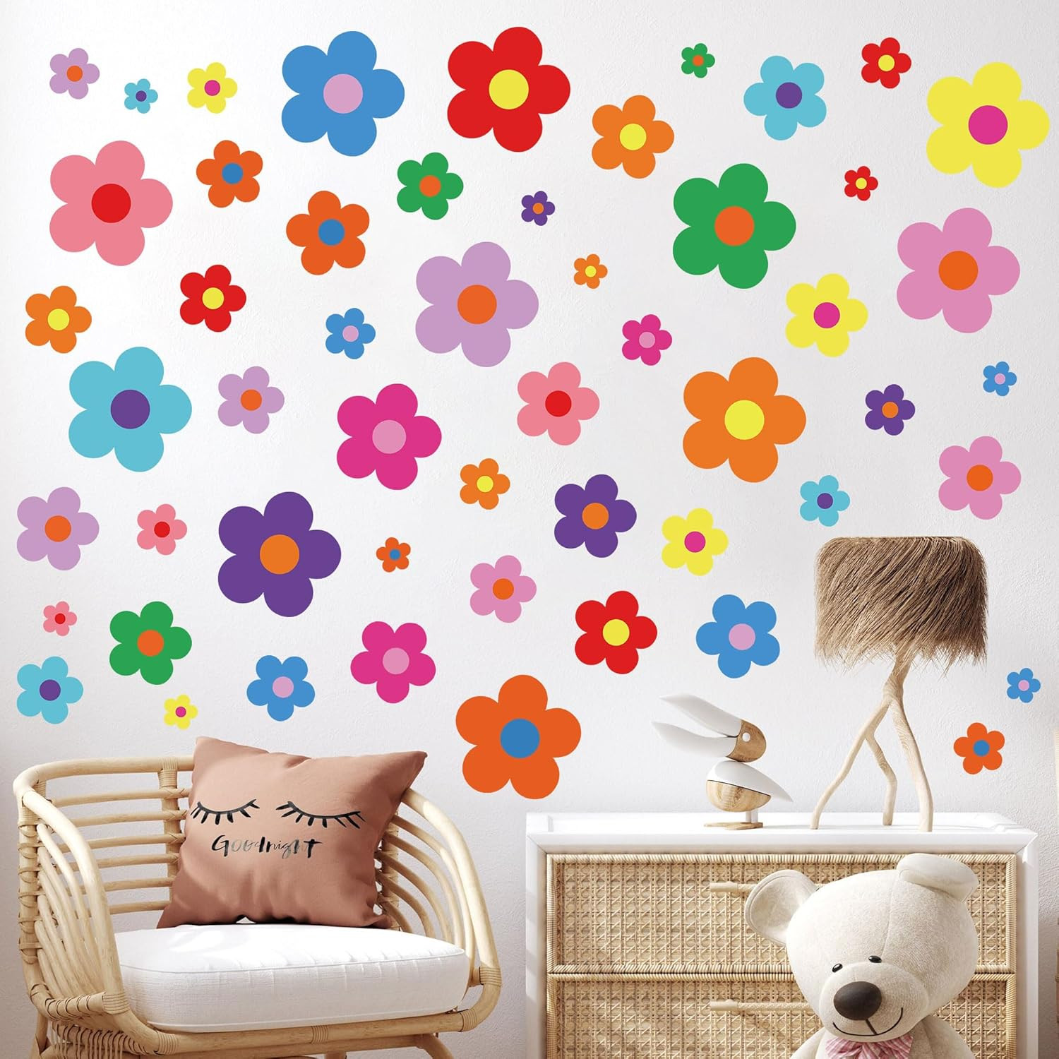 12 Sheets Flower Wall Decals Cute Colorful Floral Wall Stickers Vinyl Peel and S