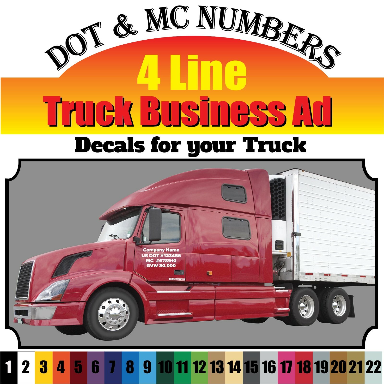 4 line Door panel Custom Vinyl Text Phrase/Lettering DOT MC Truck numbers