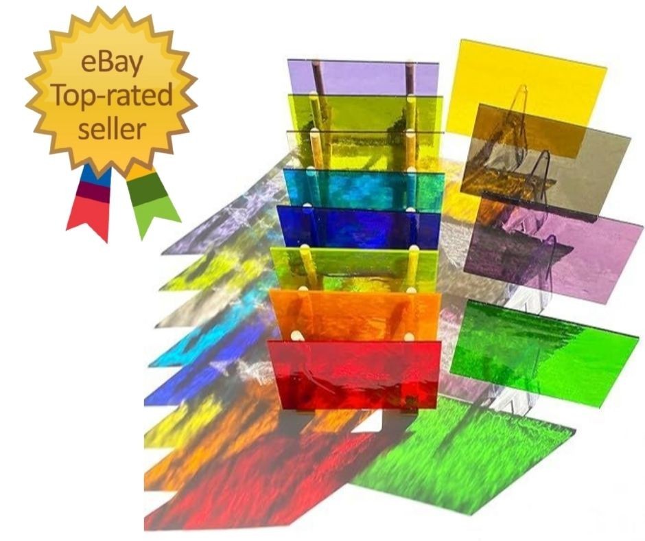 12 Sheets Rainbow Transparent 96 COE Fusing Glass Sheets,4 X 6 Inch Assorted Col