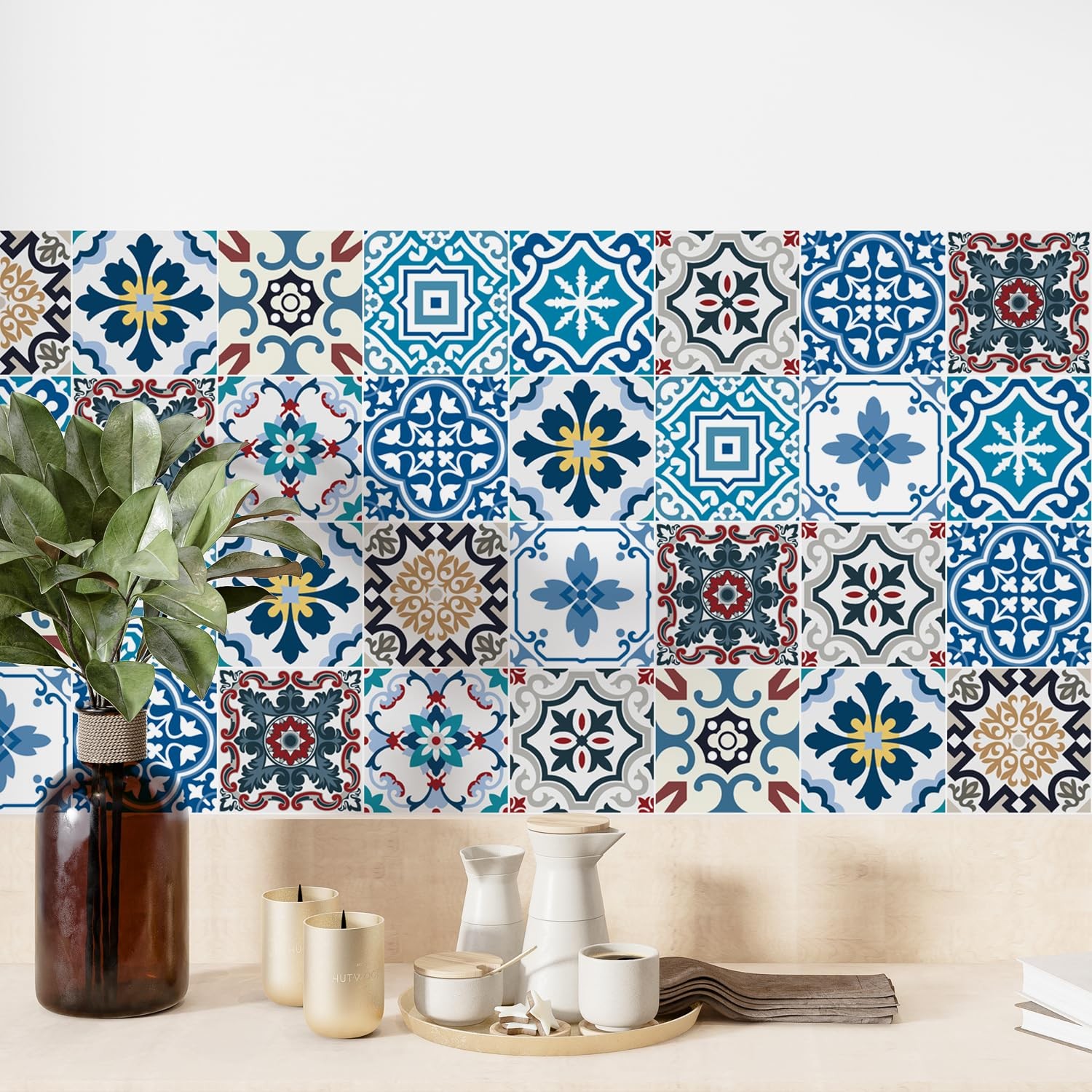 Mediterranean Peel Stick Backsplash Kitchen Bathroom DIY Renovation 30pc 4x4in