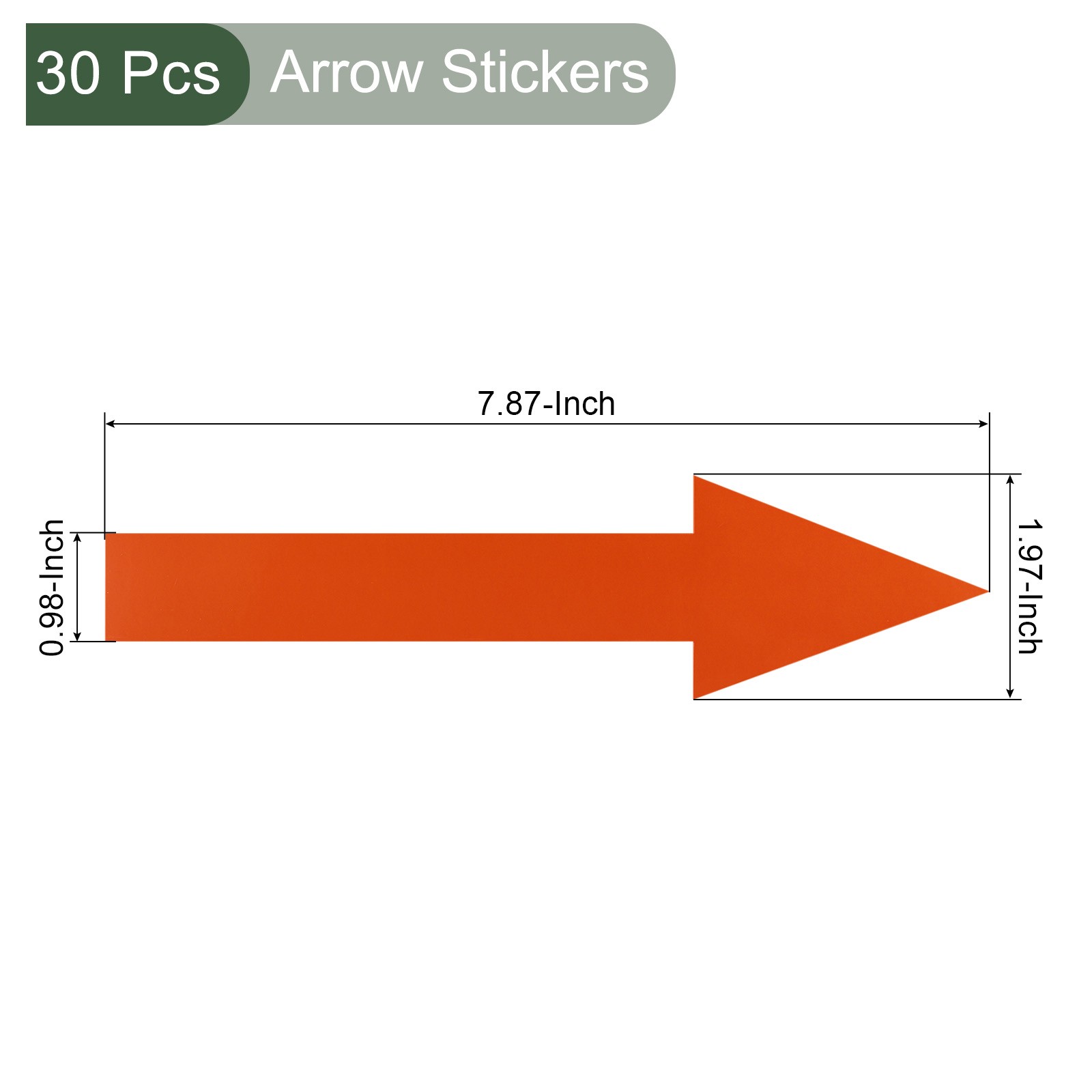 30Pcs Arrow Sticker,20×2.5cm PVC Removable Self Adhesive Waterproof Signs,Orange
