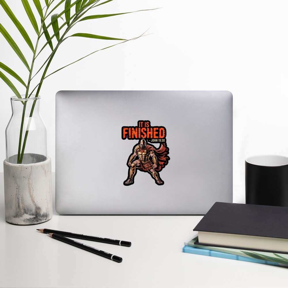 It Is Finished John 19:30 Gladiator Spartan Knight Bible Verse Sticker