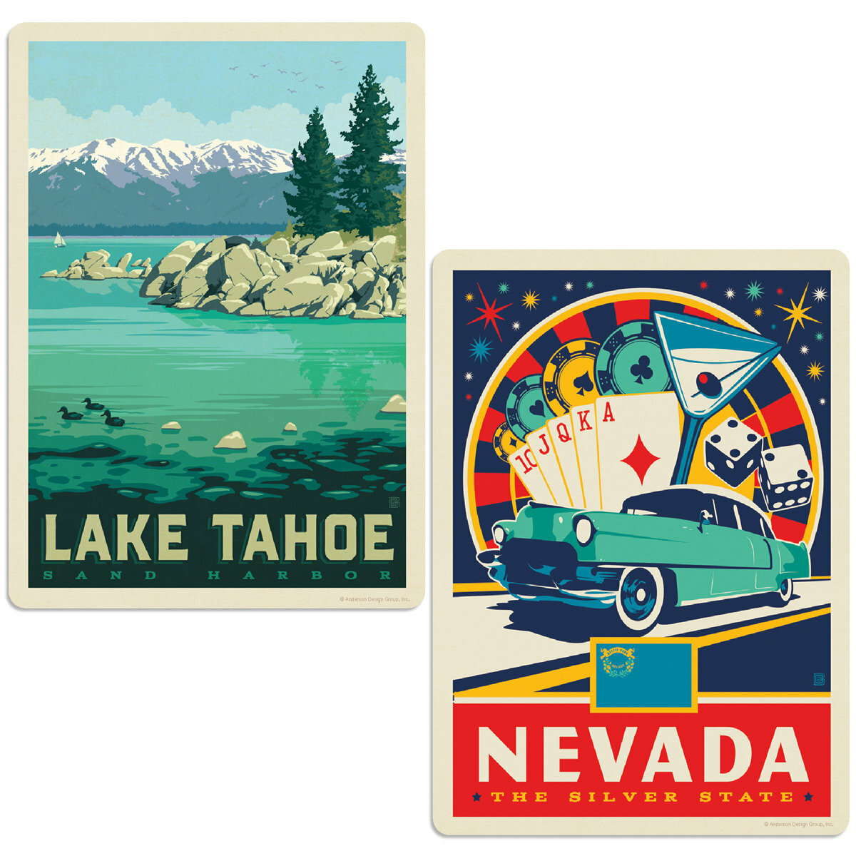 Lake Tahoe Nevada Silver State Sticker Set of 2 Vintage-Style Decals