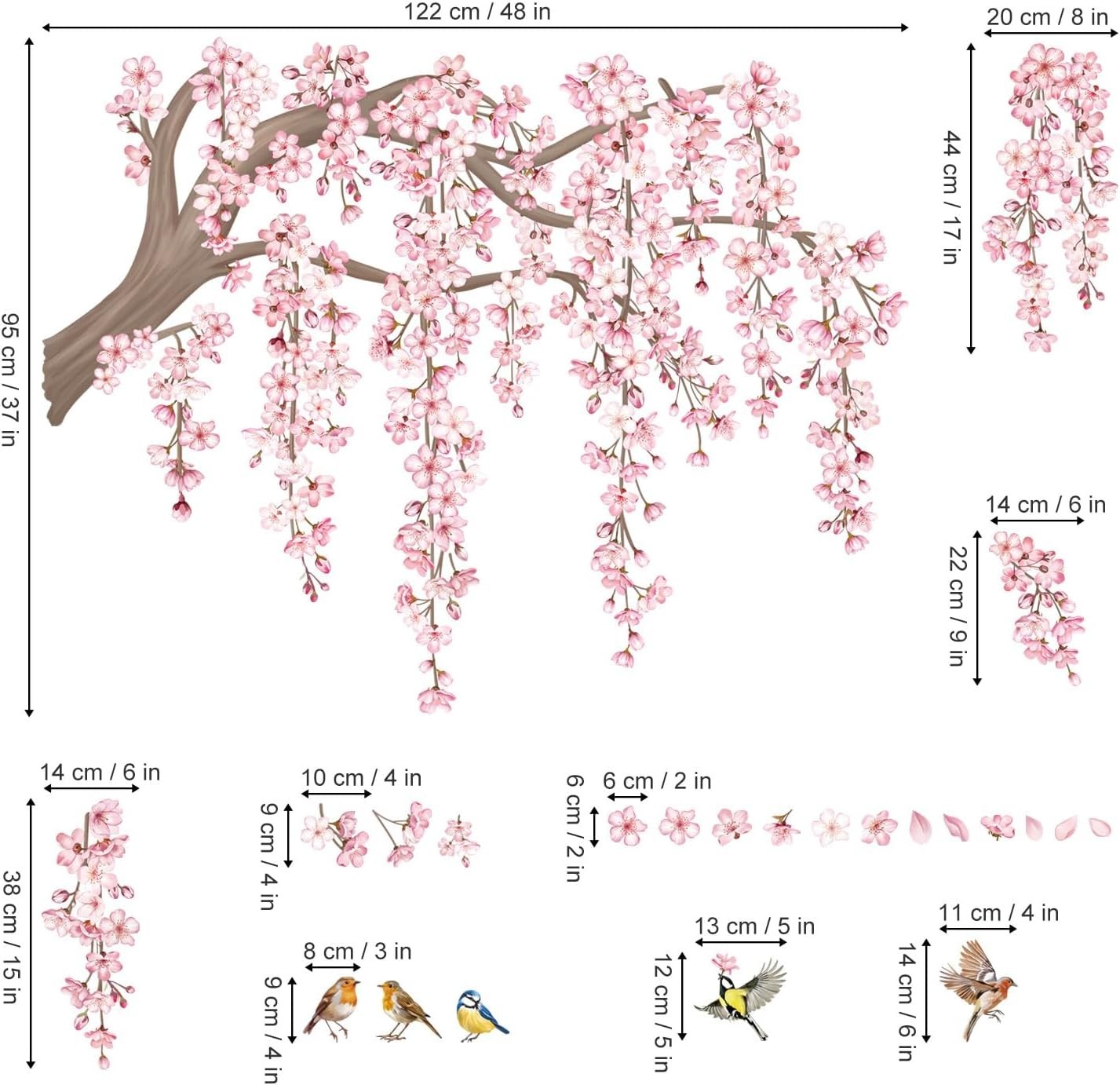 Charming Removable Cherry Blossom Tree Wall Decals for Elegant Home Decor