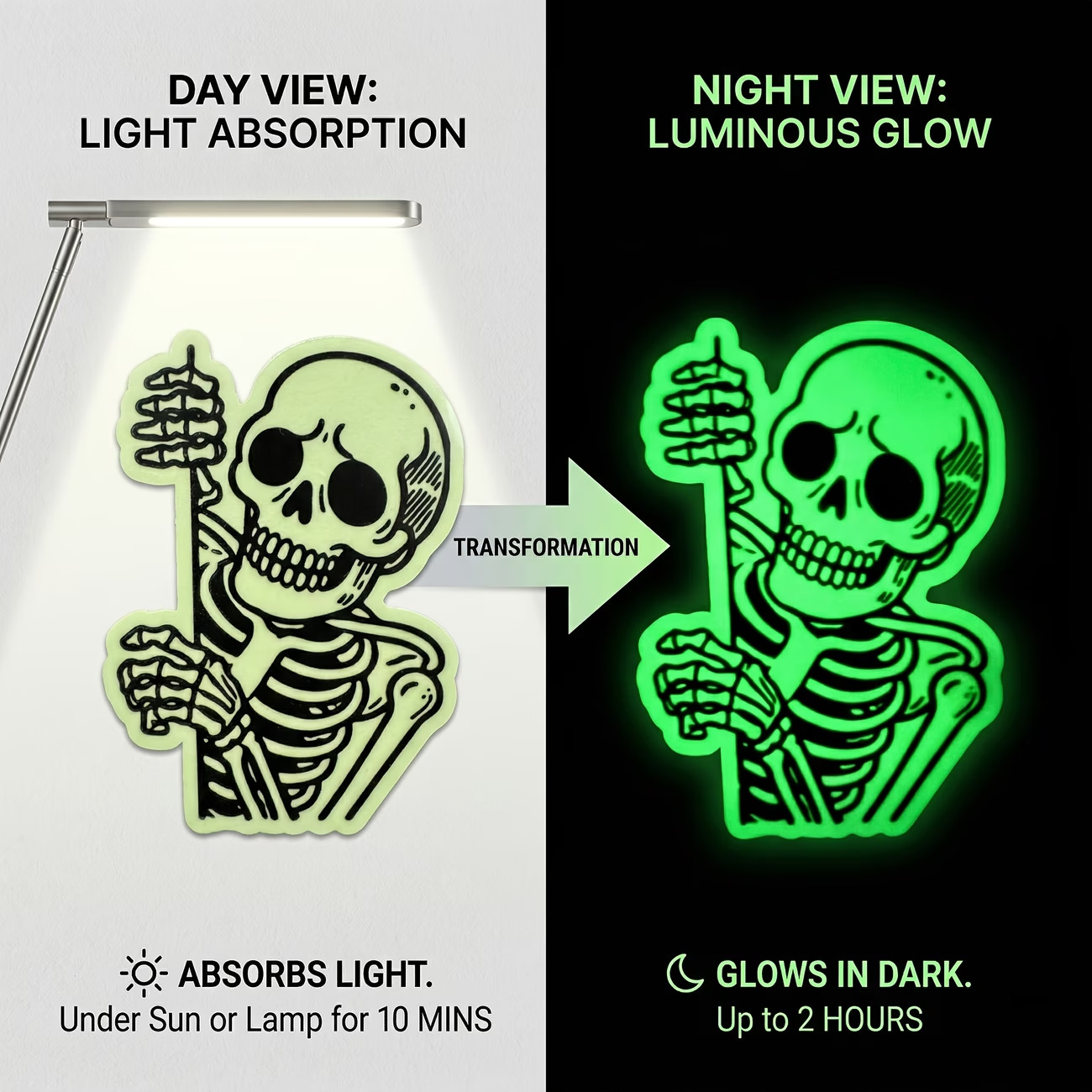 3″ Funny Peeking Skull Glow in the Dark Sticker, Premium High Quality PVC Vinyl
