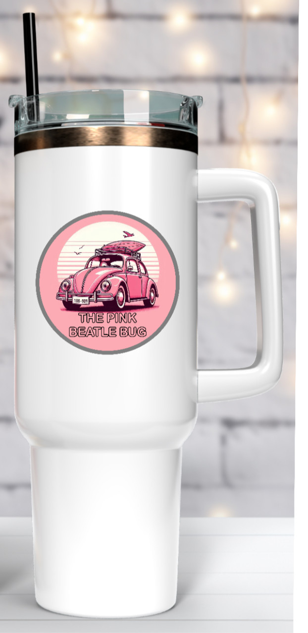 Car Classics “VW Beatle Bug Pink ” – 4″ Handcrafted Vinyl Decal Vehicle Cooler