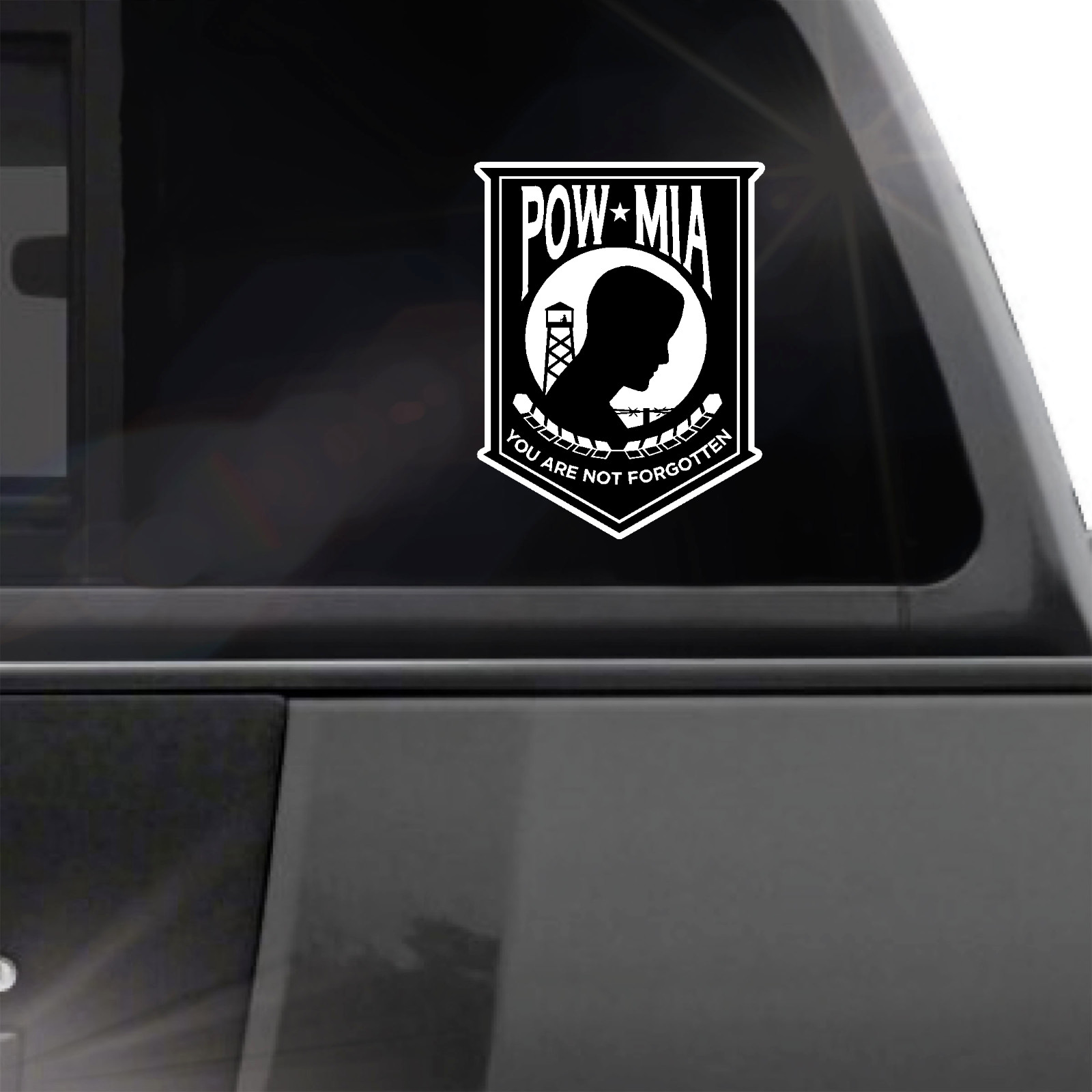 POW MIA sticker prisoner of war before guard tower missing action