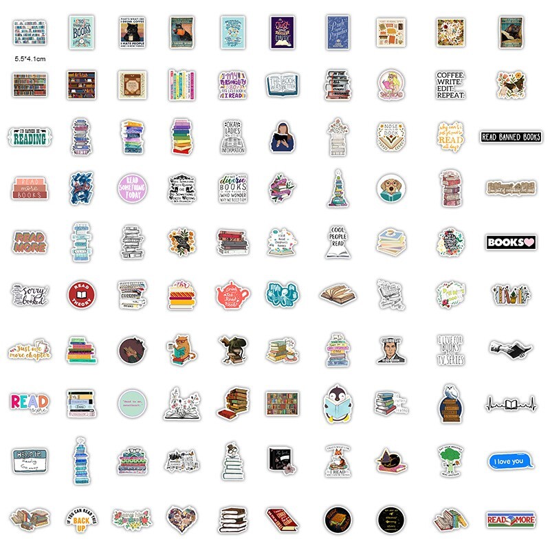 300pcs Book Lover Vinyl Stickers, Love Books, Book Worm, Reading 024252626-1