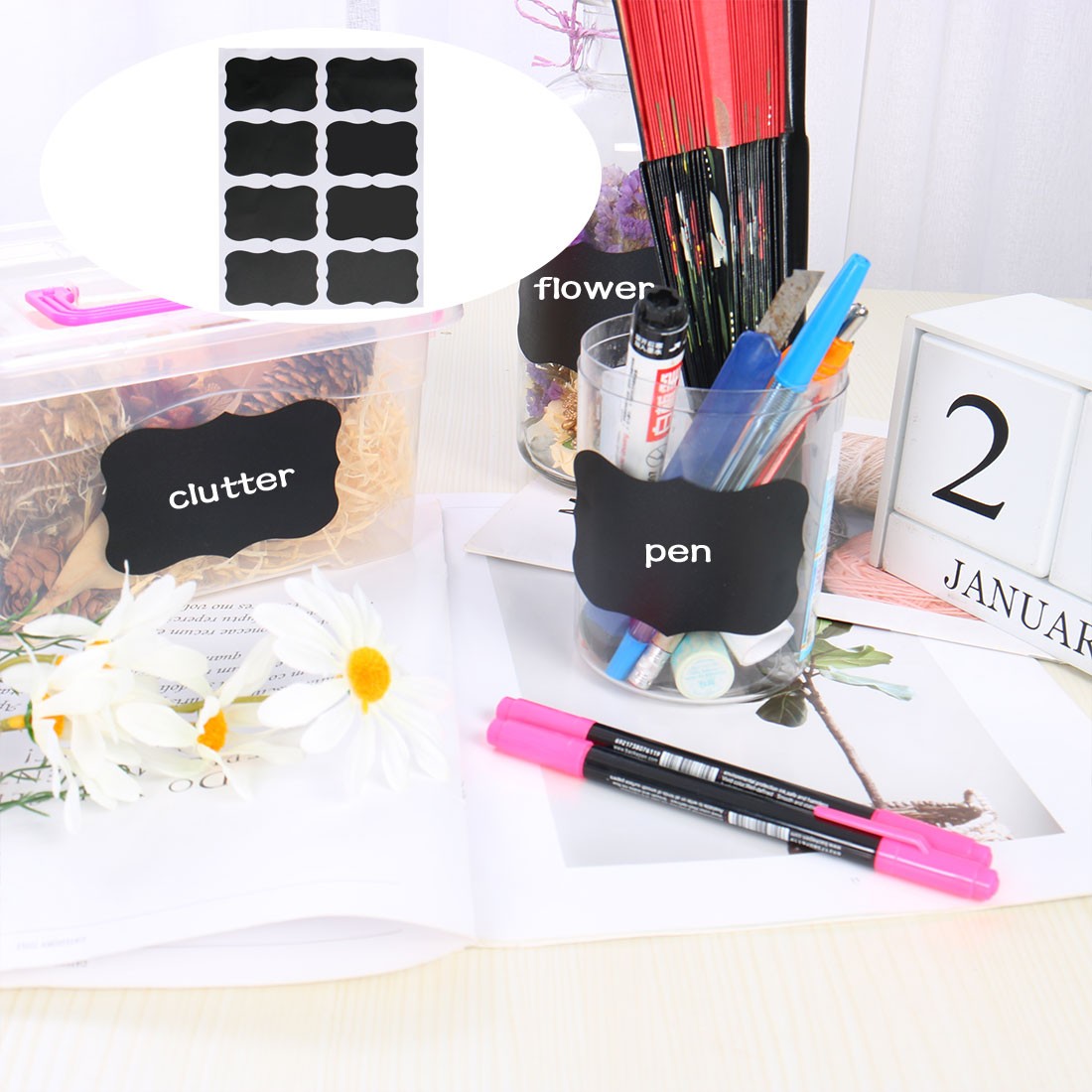 40pcs Chalkboard Labels Water-resistant Removable Blackboard Storage Sticker