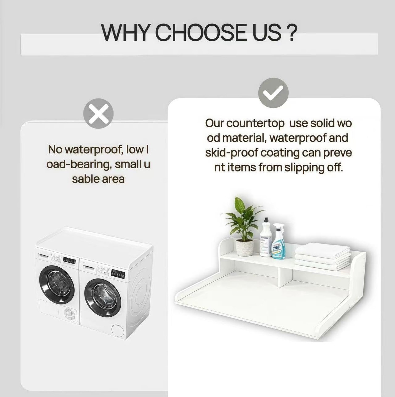 NAT Maya 2-Tier Washer and Dryer Countertop, 54″ W x 27.6″ D Laundry Room Org…