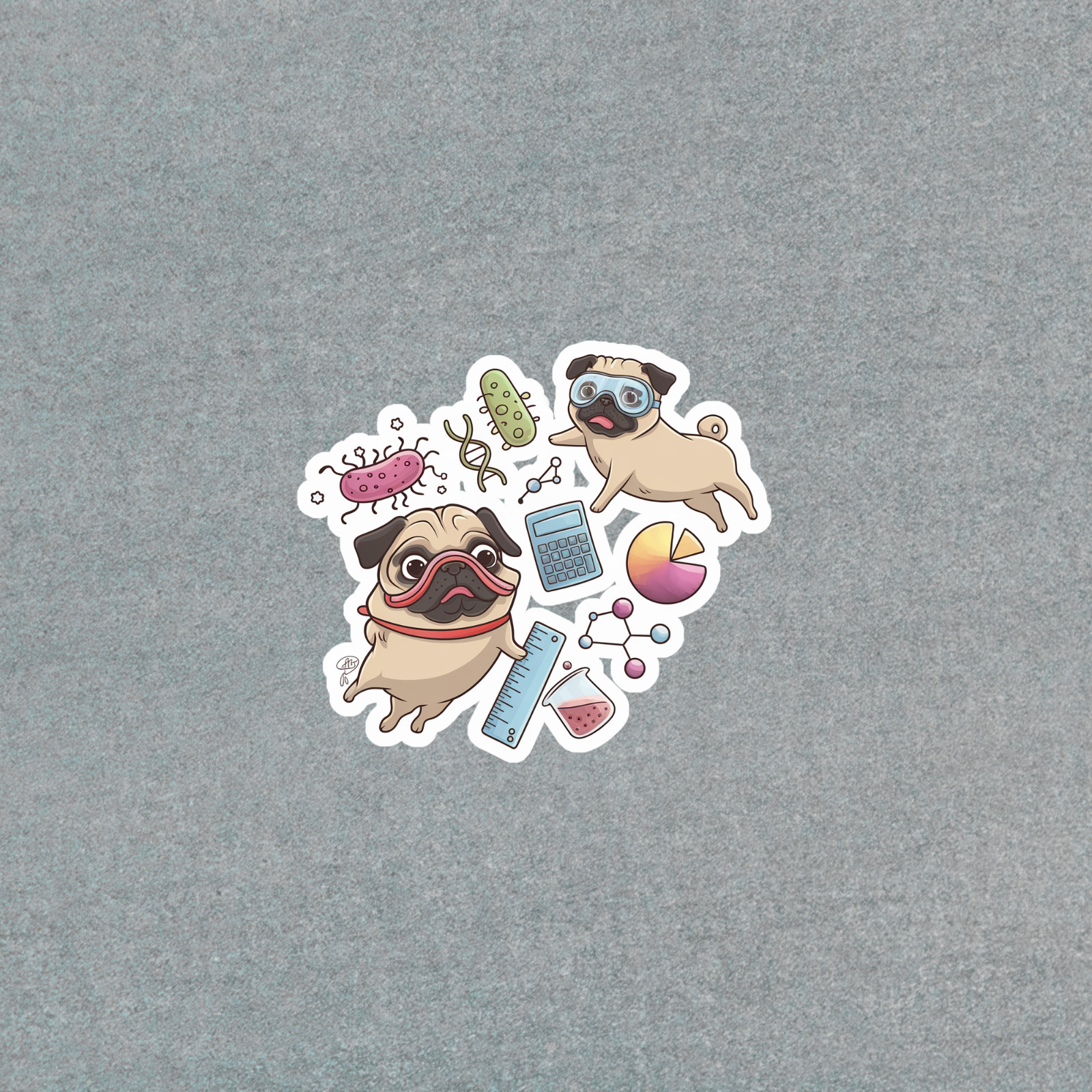 Cute Science Pug Stickers – Funny STEM Biology Chemistry Dog Decals #6047