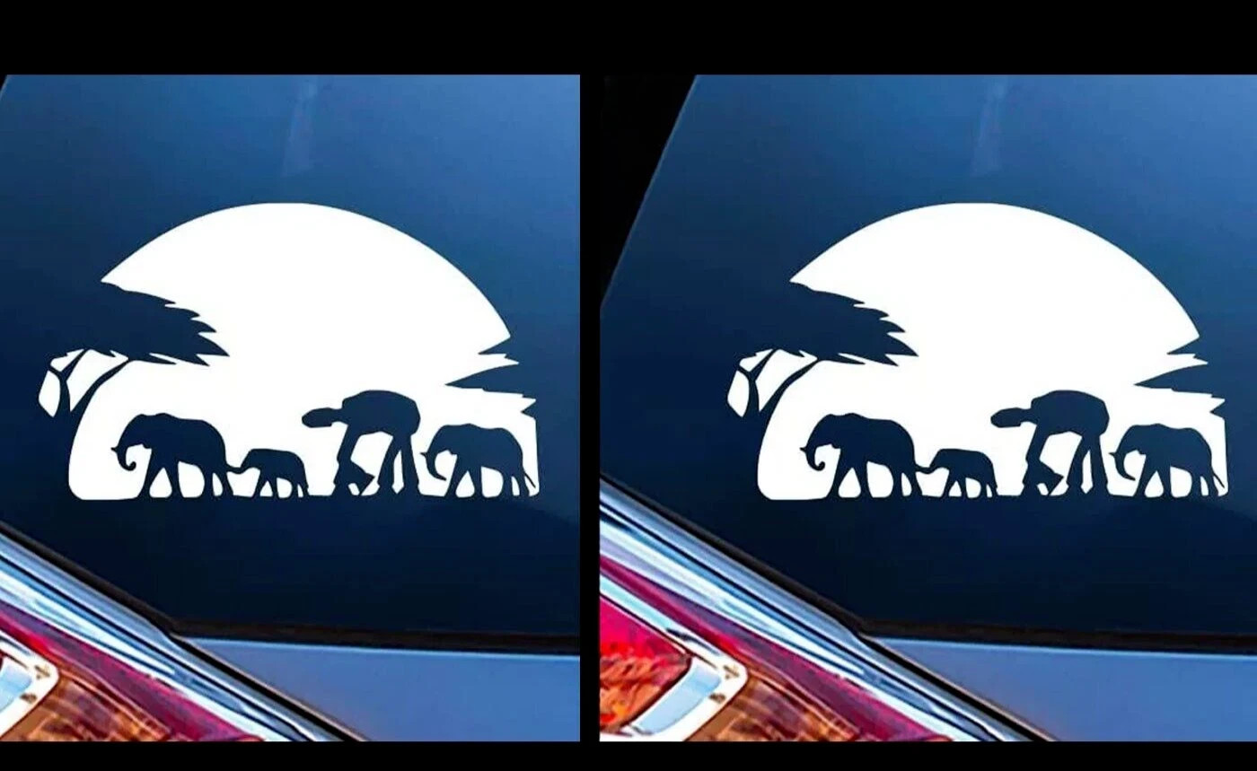 AT-AT Walker w/ Elephants in Nature Two PK 5″ White Vinyl Decal Car Truck Window