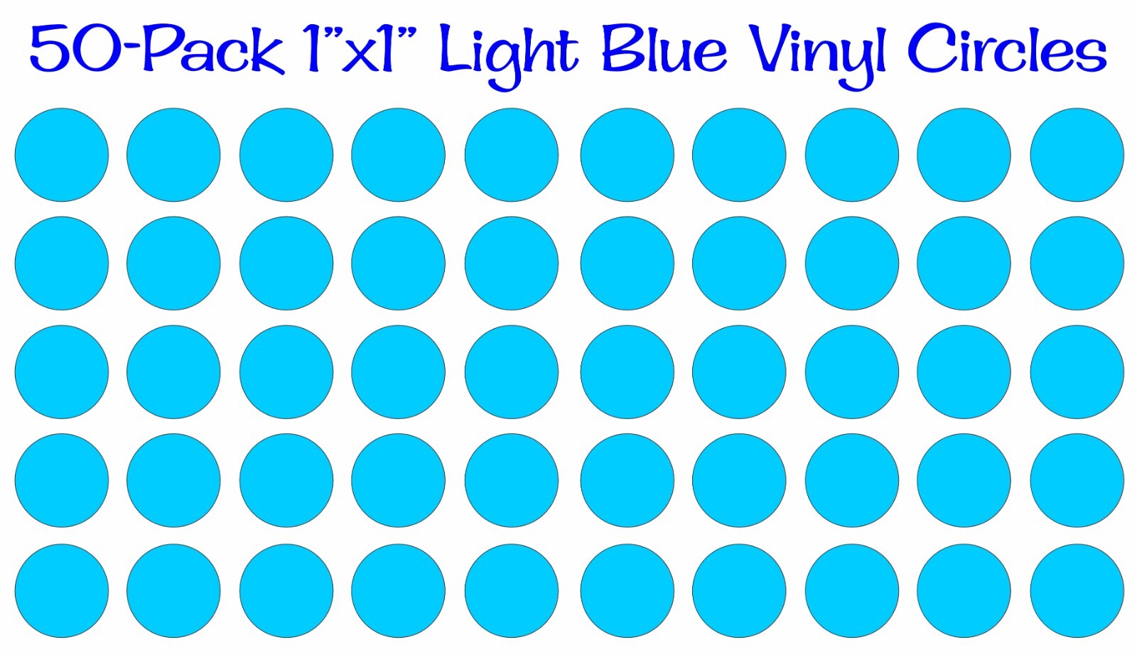 50 pack 1″x1″ Round Light Blue Vinyl Stickers Decals Circles Polka Dots Die Cut