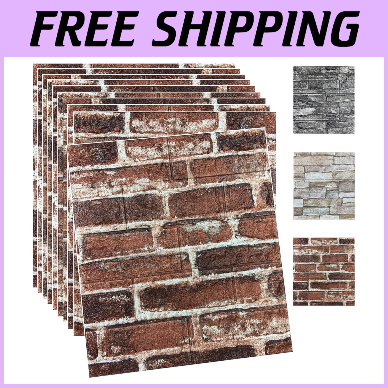 Red 3D Brick Wall Panels 20PCS Peel and Stick Foam Wallpaper//