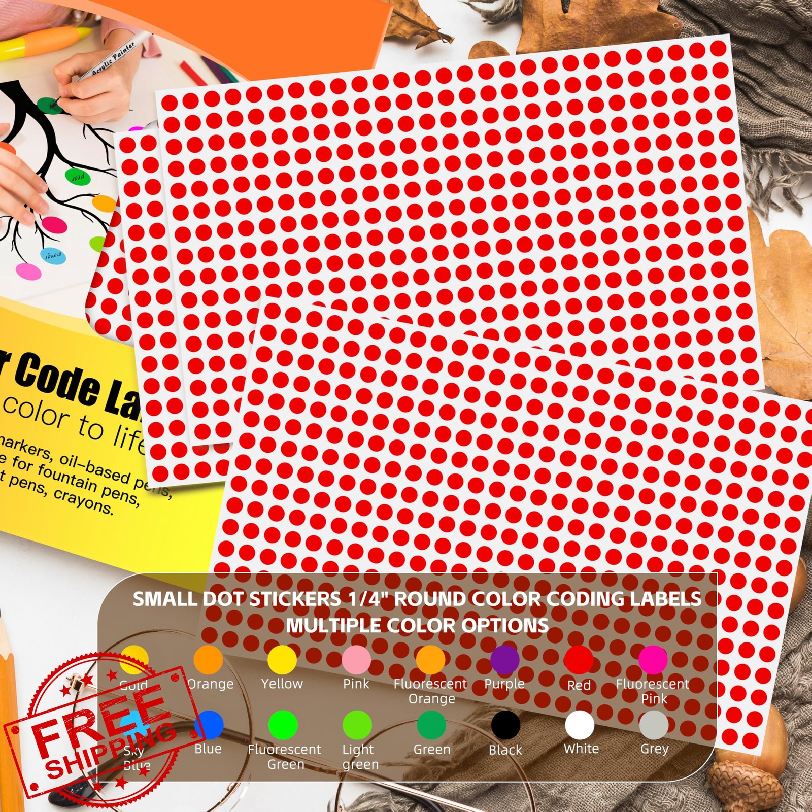 WANSTE Red Color Coding Dots 0.25 Inch