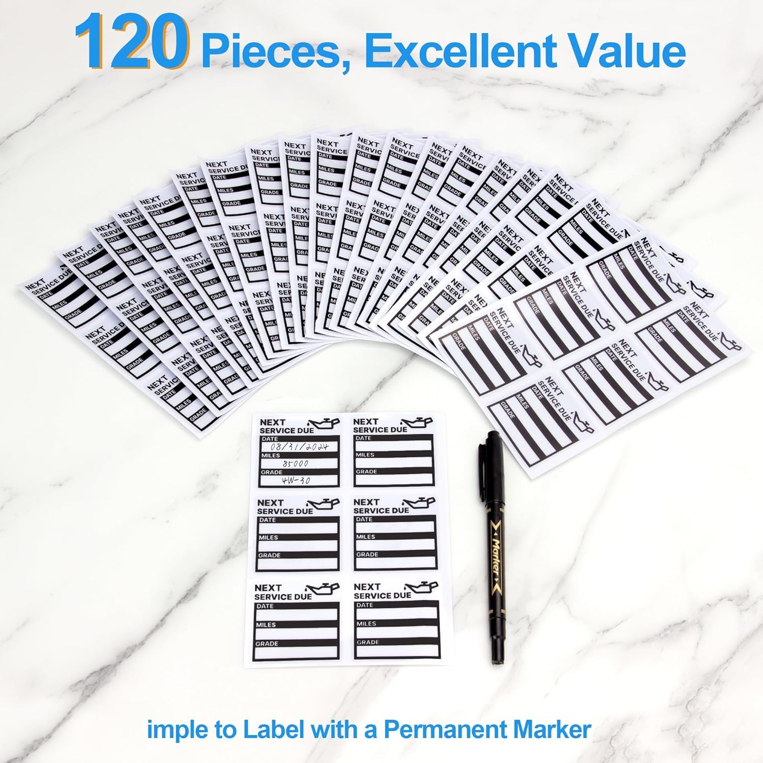 for Oil Change Sticker Static Cling, Clear Stickers 120 Pcs 2”x 2” Next Serv