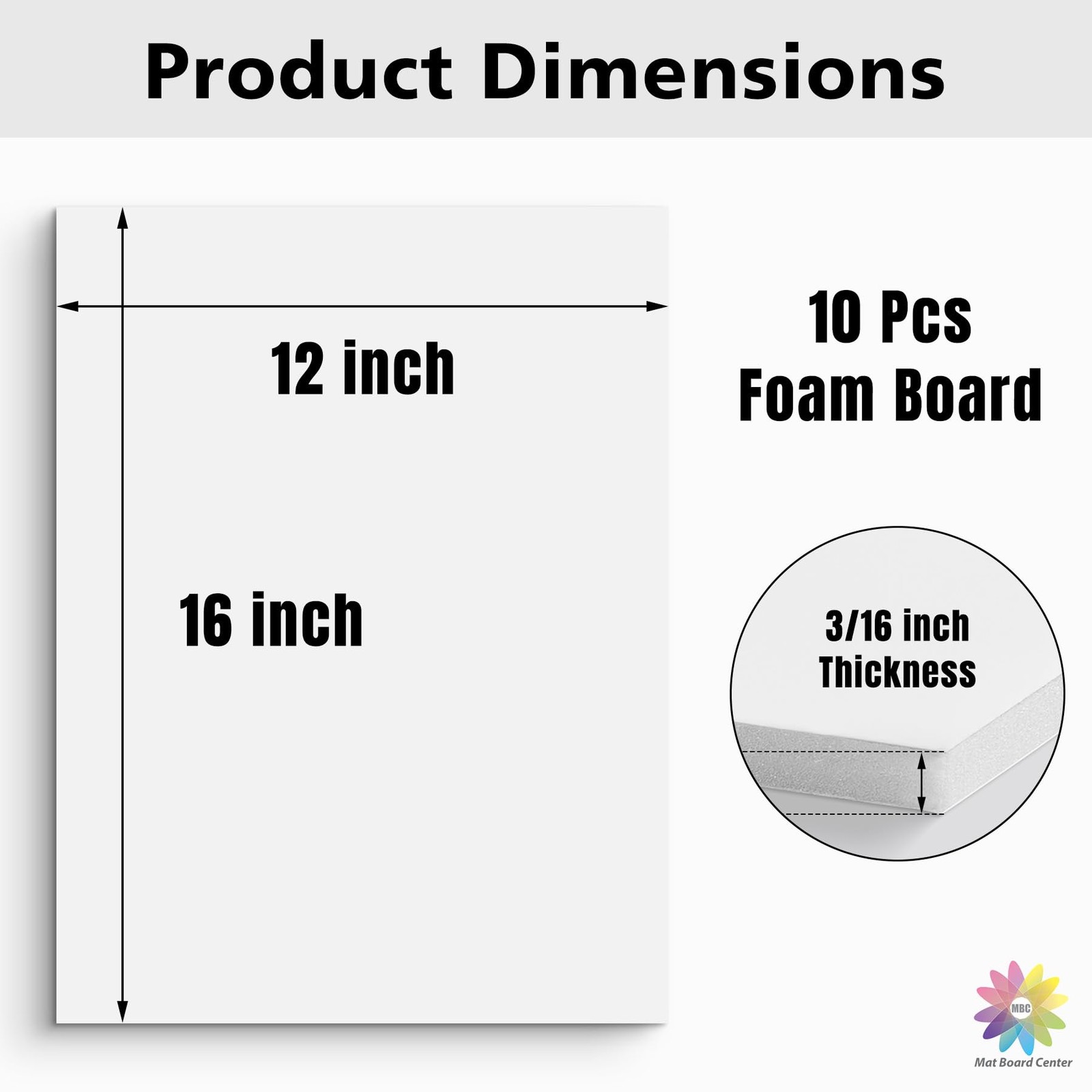 Mat Board Center Premium White Foam Core – 12×16 Inches, 12×16,