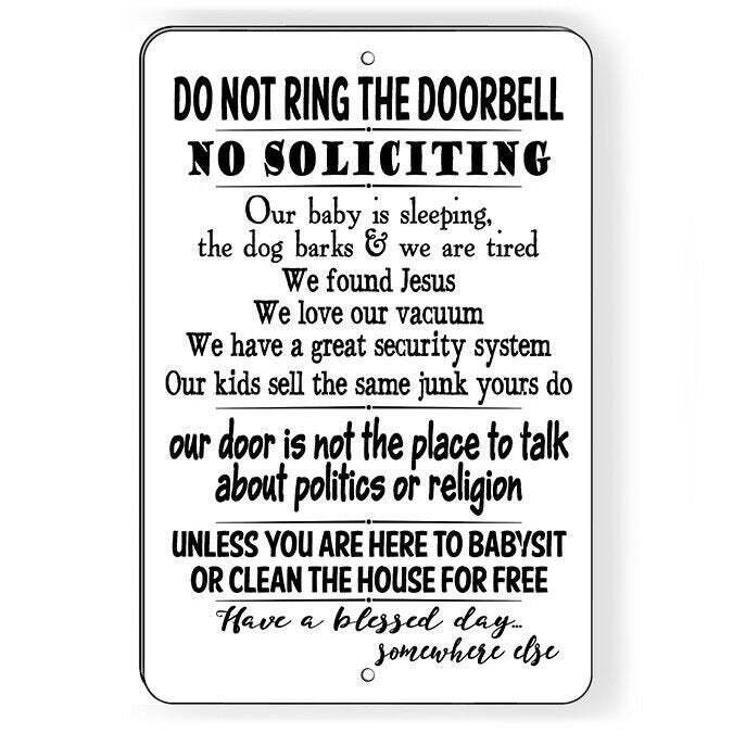 Do Not Ring Bell No Soliciting Baby Sleeping Do Not Disturb Sign or Decal Sf023