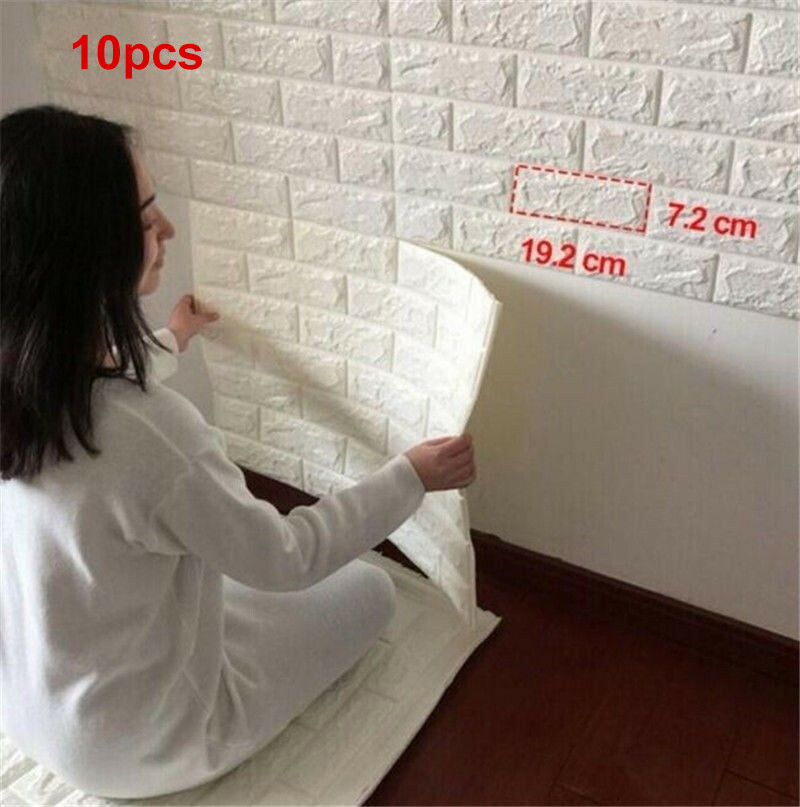 10PCS 70*30cm 3D Wallpaper Stone Brick Wall Sticker Panel Foam Wall White Decors