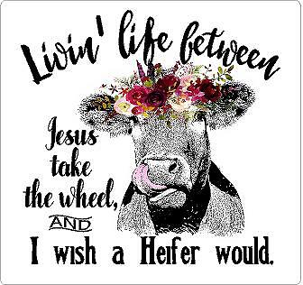 Livin’ life, Jesus. Heifer Cow Reflective or Matte Vinyl Decal Sticker