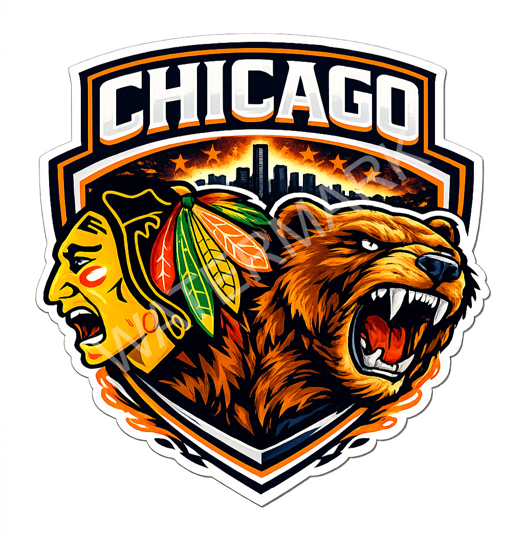 Chicago Sports Mashups Laminated Vinyl Sticker/Decal Bears Blackhawks 02