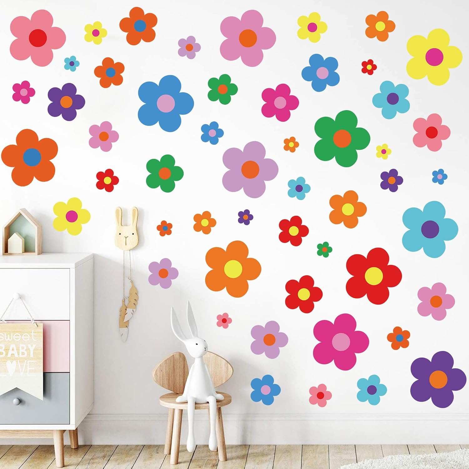 12 Sheets Flower Wall Decals Cute Colorful Floral Wall Stickers Vinyl Peel and S
