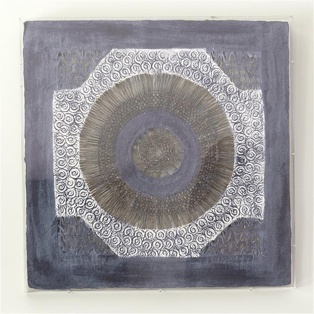 Maklaine Batik Indigo Dyed Paper Square Wall Art in Blue/White