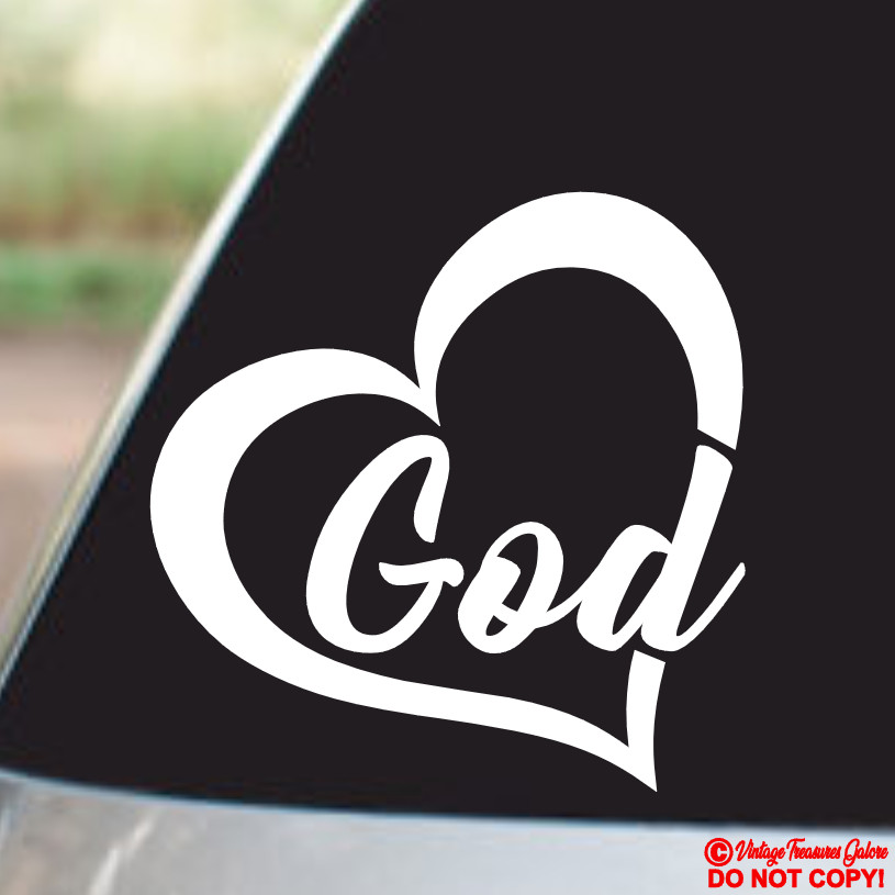 GOD HEART Vinyl Decal Sticker Car Window Wall Bumper Jesus Love Christ Bible Jdm