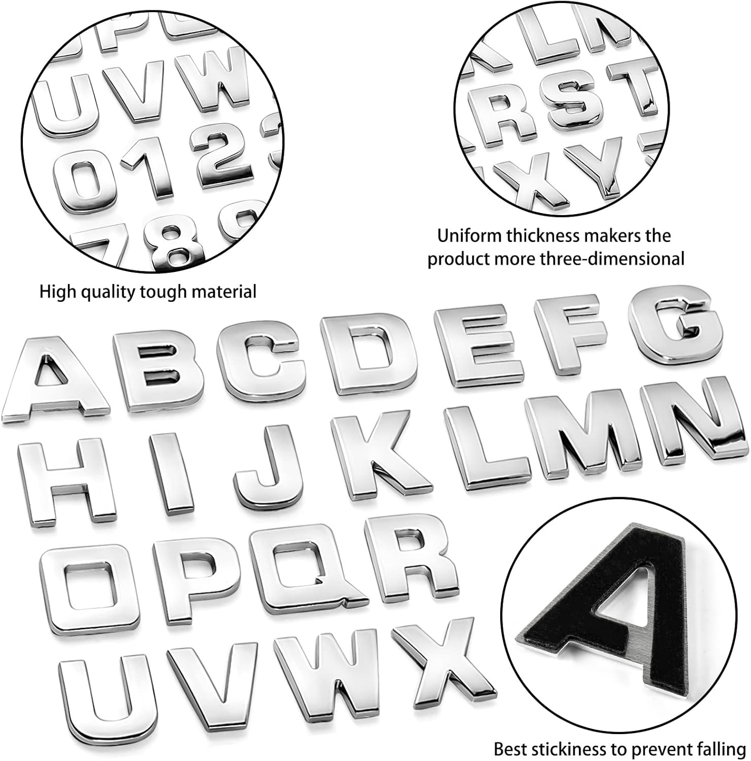 43Pcs Car Emblem Letters Sticker 3D Chrome Decal