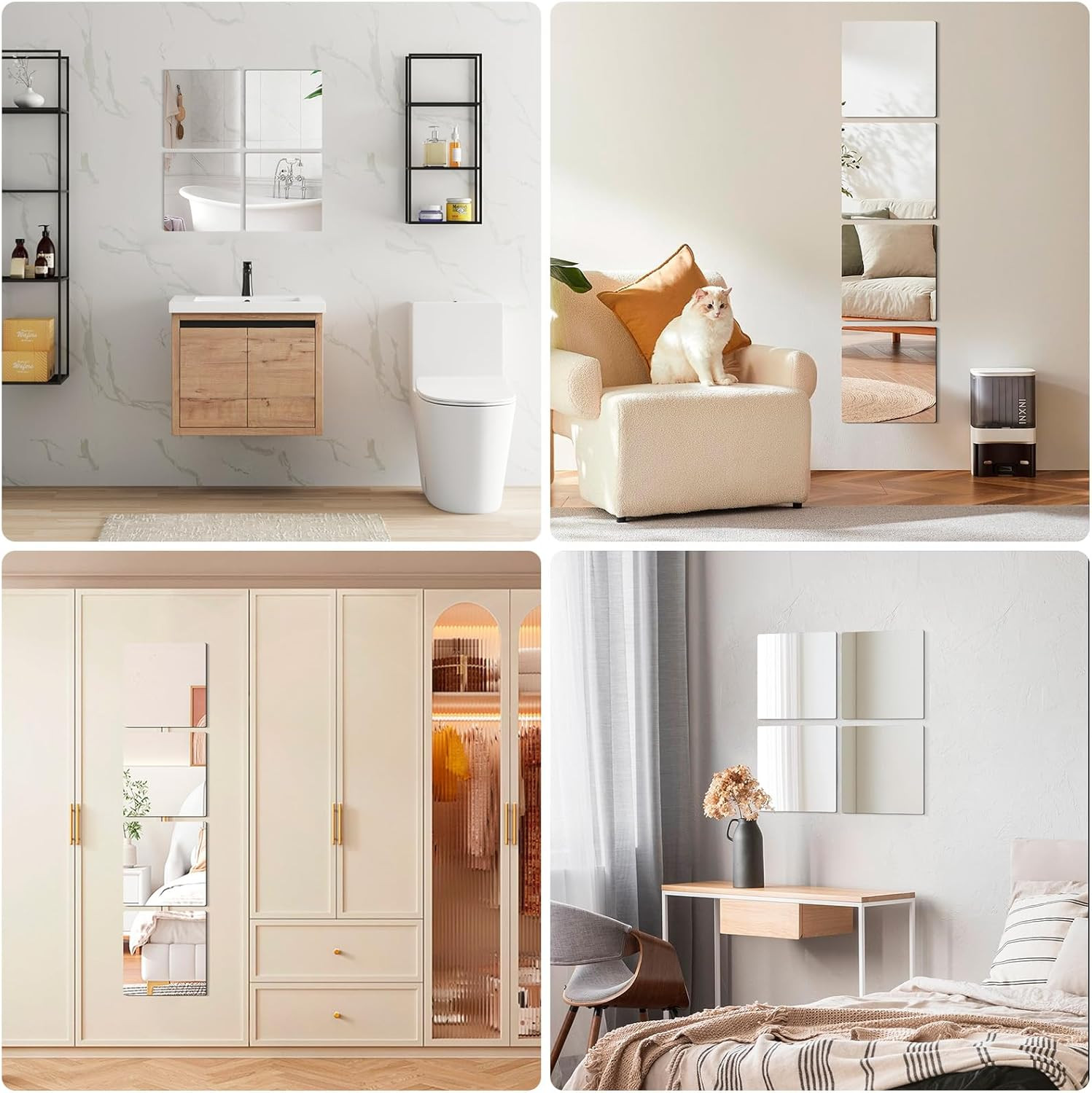 4 Pack Shatterproof Acrylic Mirrors Tiles Self Adhesive Wall Mirror Stickers Unb