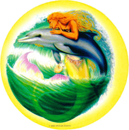 Mermaid & Dolphin – Mike Dubois – Round Sticker – 2 1/2″ Round