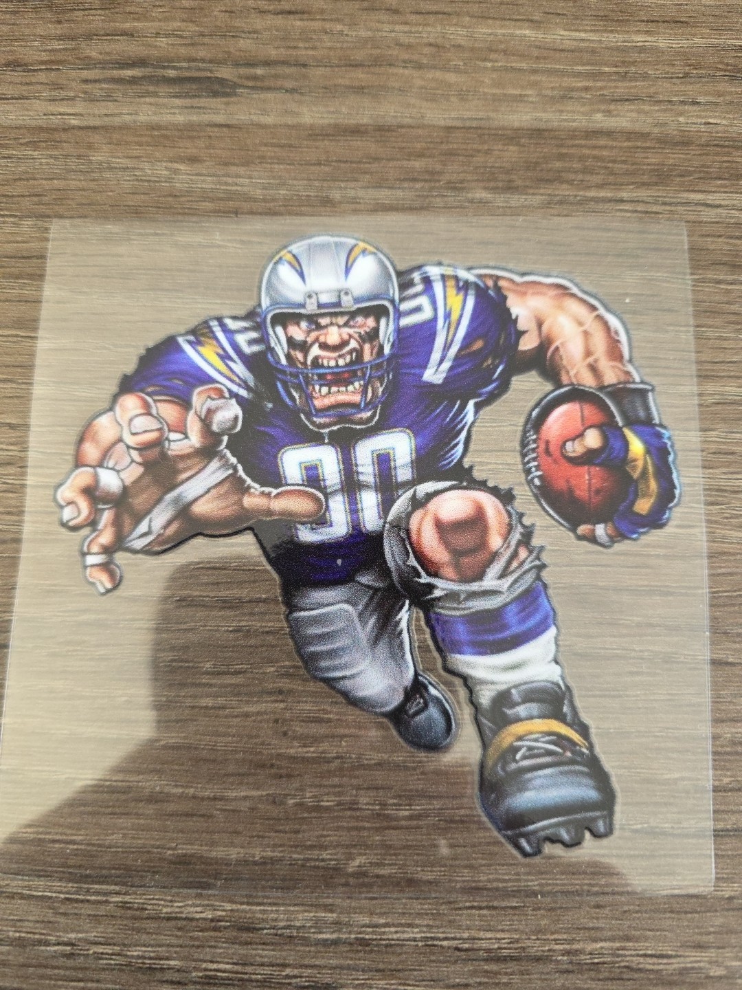 San Diego Charger Running Football Player Raised UV DTF Decal 4in X 4in.