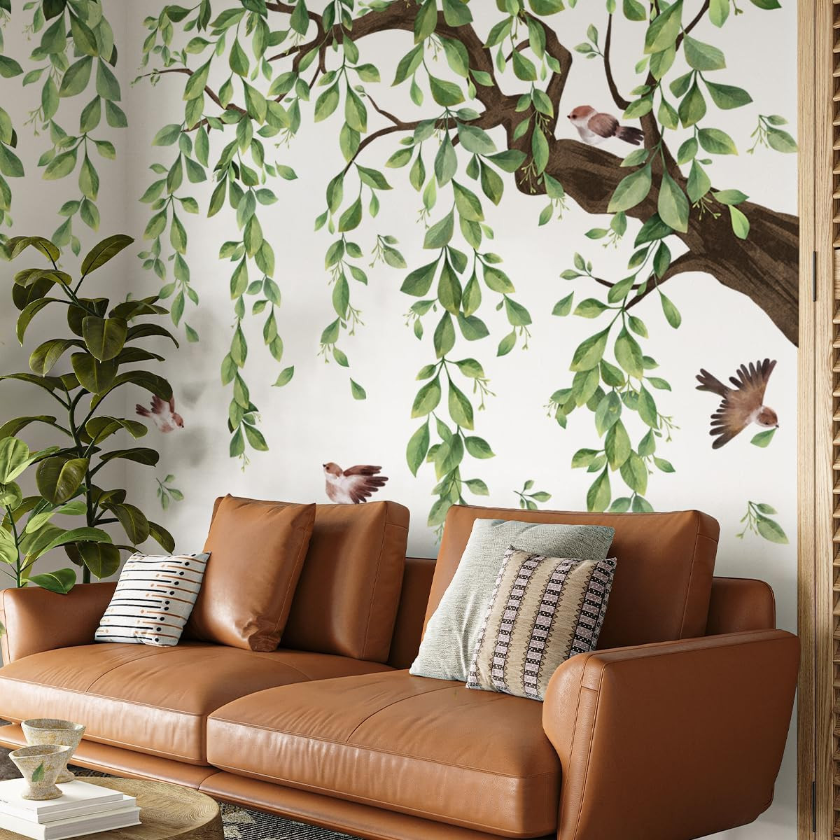 Large Tree Wall Decals Green Plant Hanging Vine Leaves Wall Stickers for Living