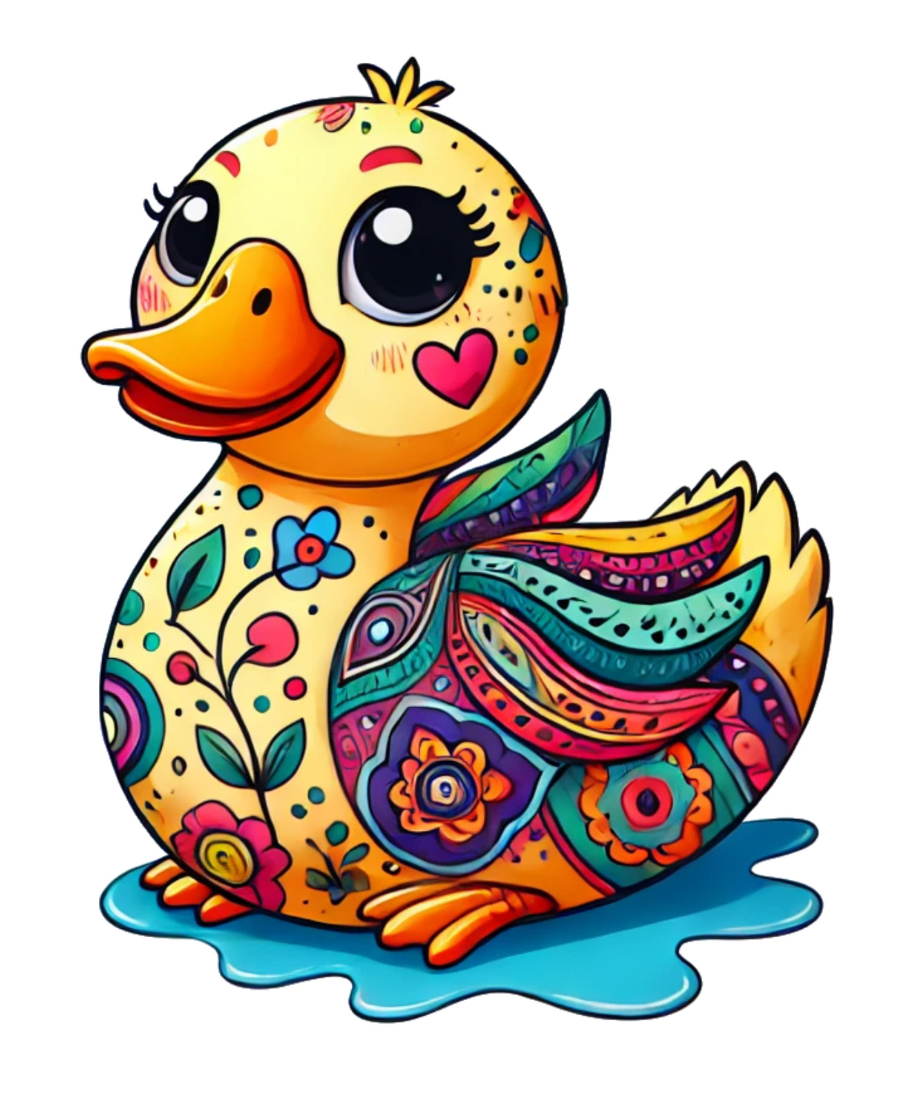 Floral Rubber Ducky Colorful Art Vinyl Sticker Decal