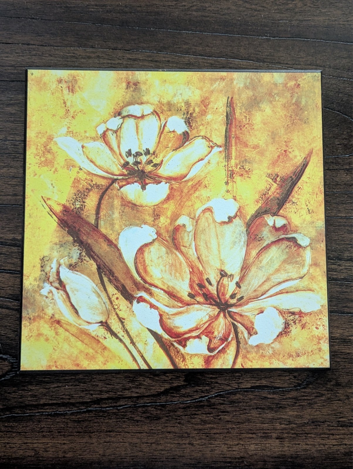 Yellow Floral Wall Art, 10.5 in x 10.5 in x 1/2 cm