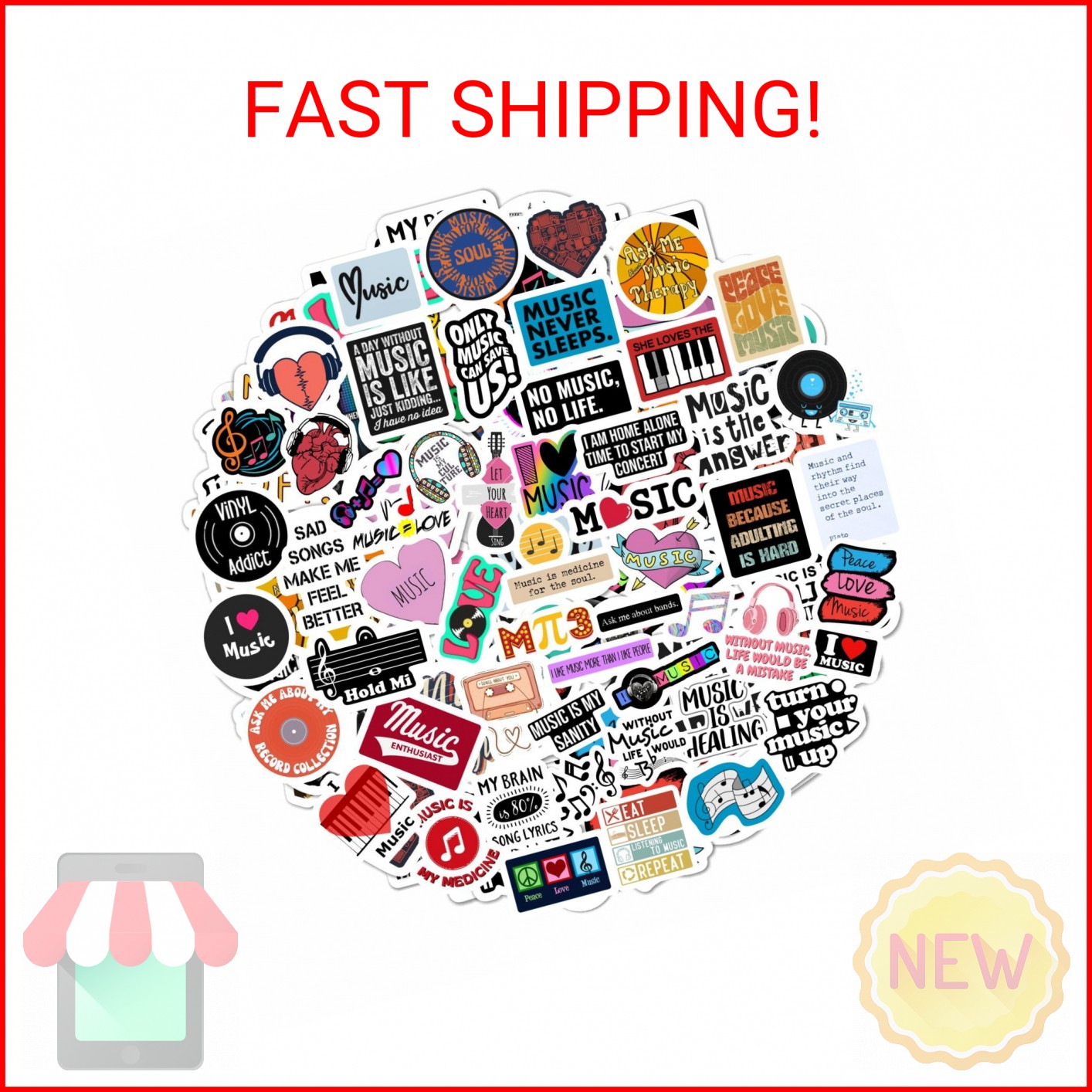 BulbaCraft 100Pcs Music Stickers for Water Bottle & Laptop, Musical Stickers & D