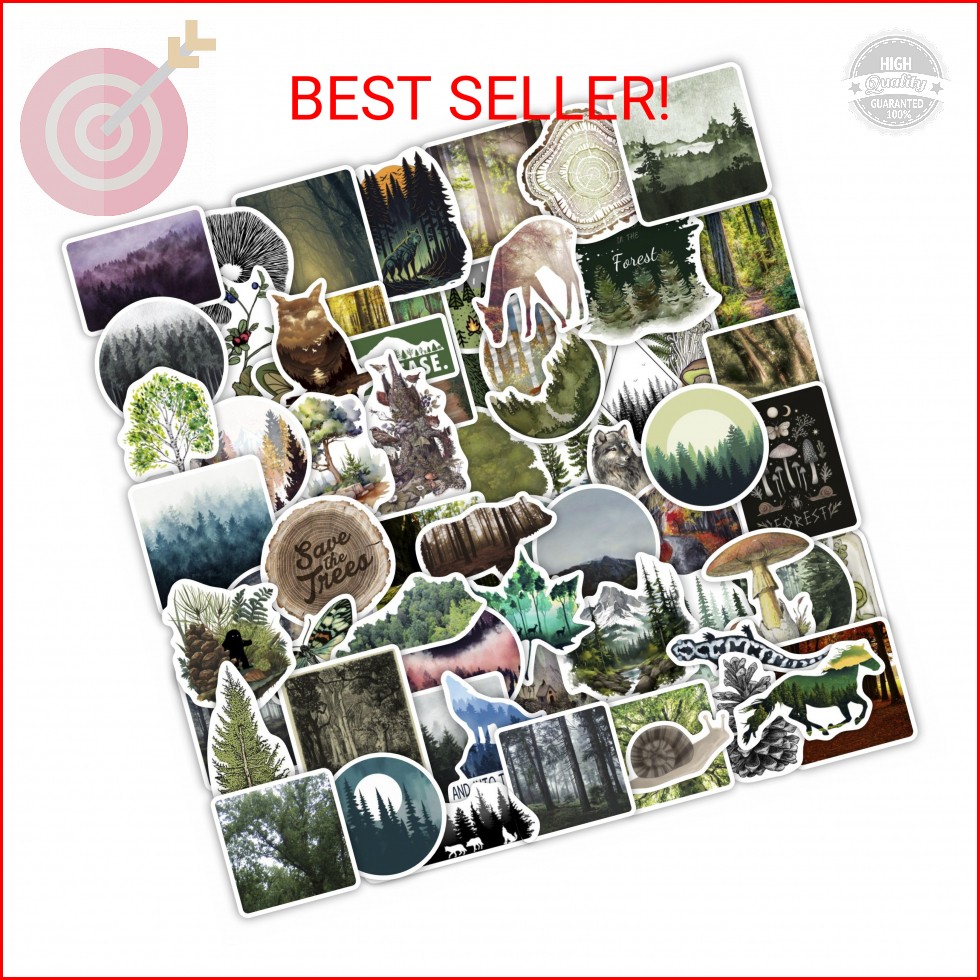 BulbaCraft 100Pcs Forest Stickers for Water Bottle and Laptop – Forest Party Sup