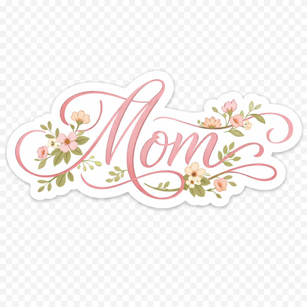 3 inch Mom Floral Script Vinyl Sticker Elegant Pink Flower Decal Mother’s Day Gi