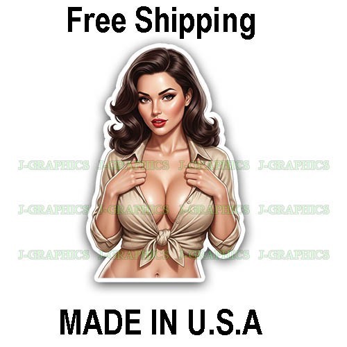 Pinup girl sticker vinyl decal blouse busty cheeky sexy seductive U