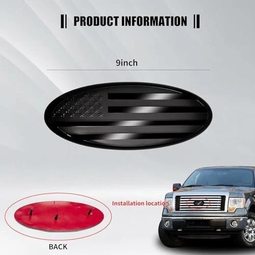 9 Inch American Black Flag Emblem for Ford,Replacement for Ford