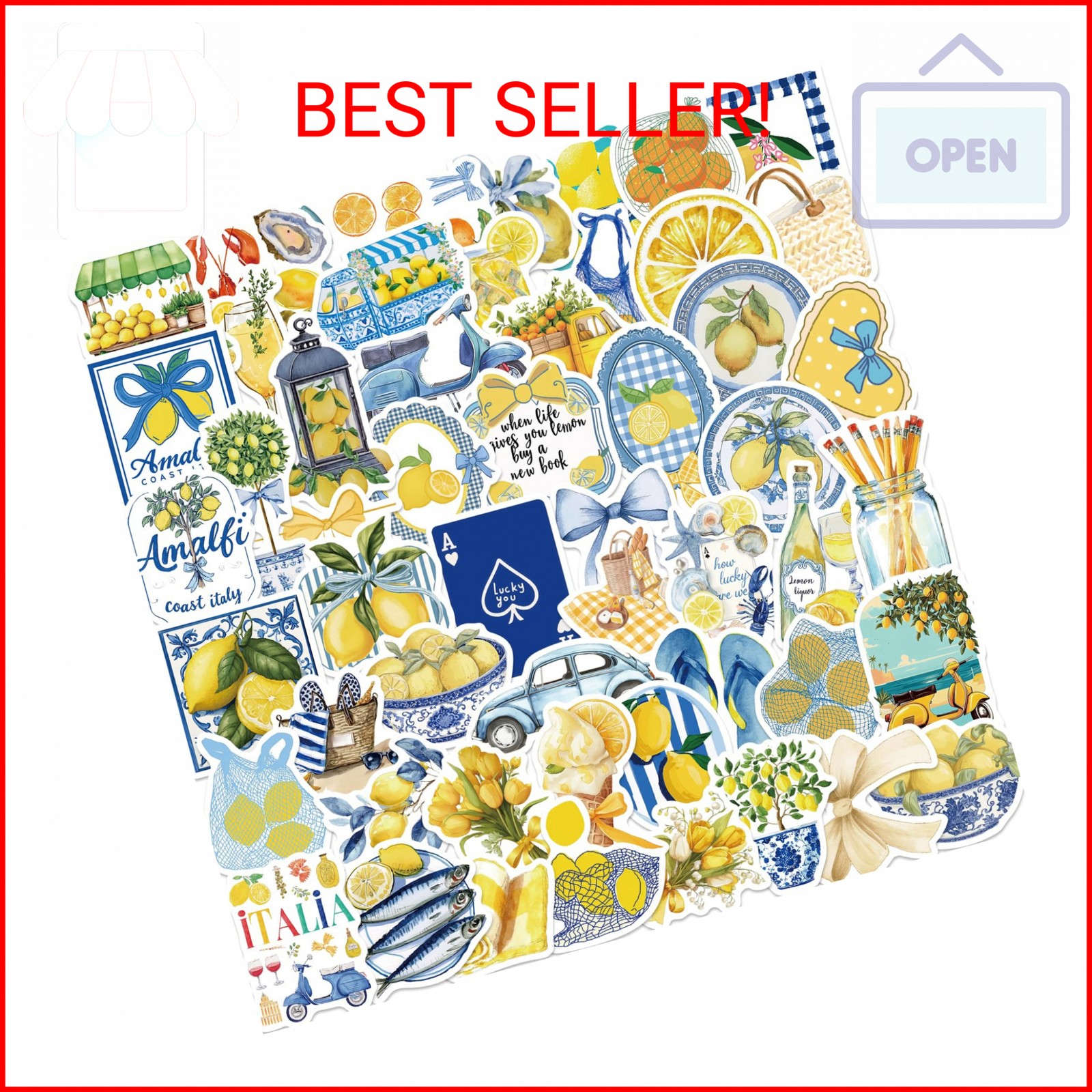 53PCS Aesthetic Lemon Stickers Mediterranean Theme Cute Cartoon Fruit Decals for