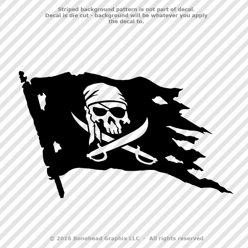 Pirate Skull and Swords Flag Jolly Roger Vinyl Decal Window Sticker