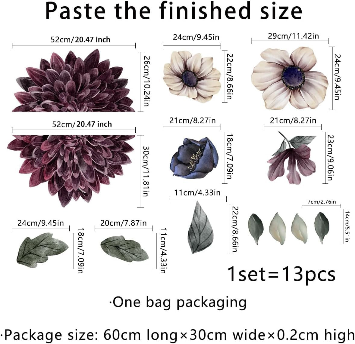 Large Flower Wall Art Decals 3D Boho Fabric Floral Wall Stickers for Girls Bedro