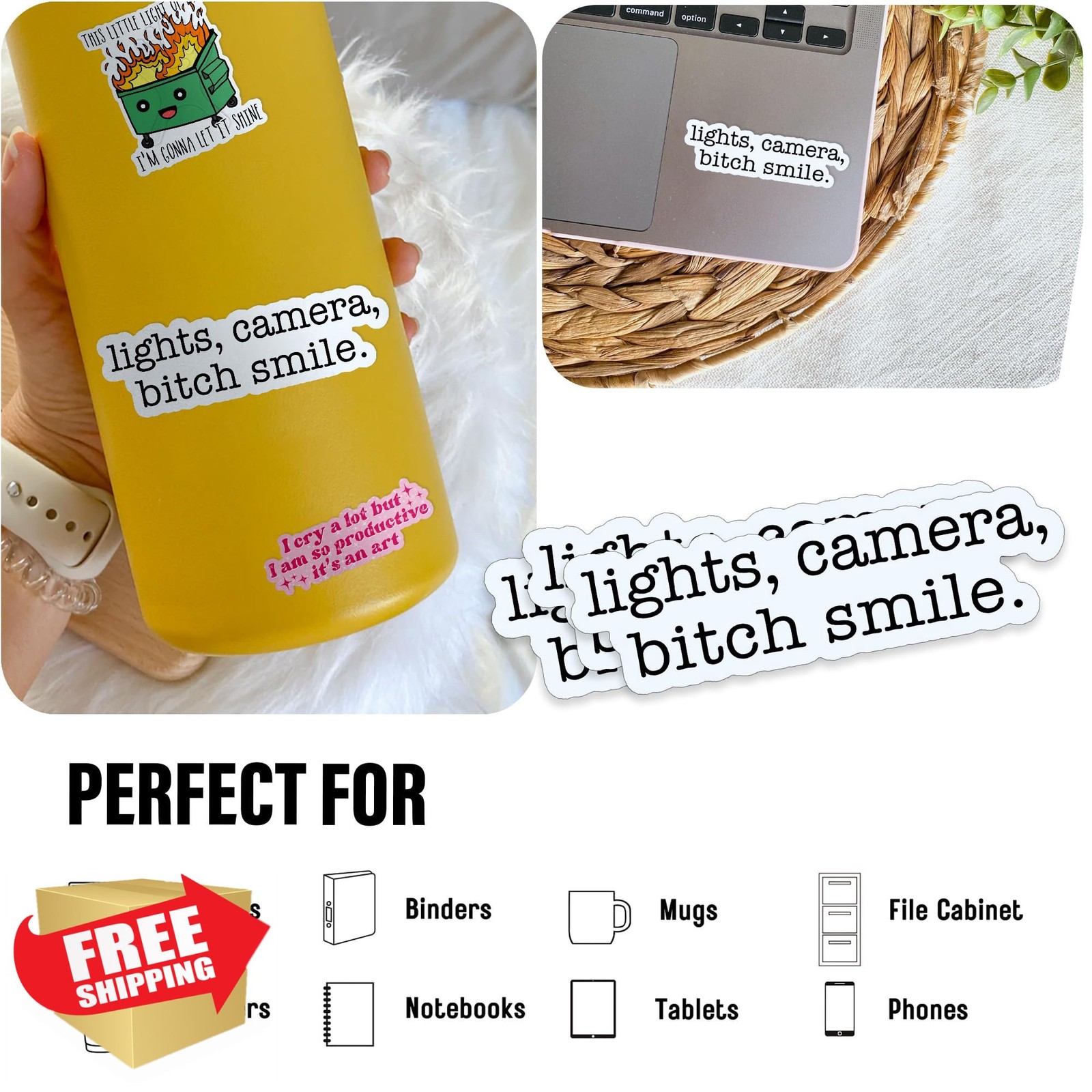 CKAYXISER 2×2 Inch Lights Camera Bitch Sticker